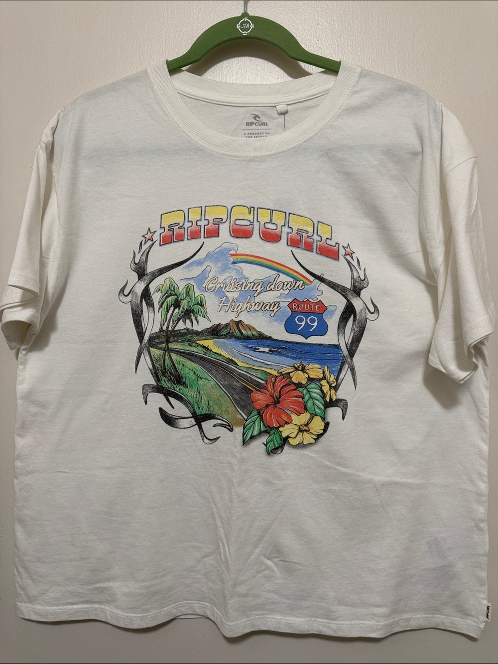 Rip Curl White Tee with Colorful Coastal Route 99 Graphic